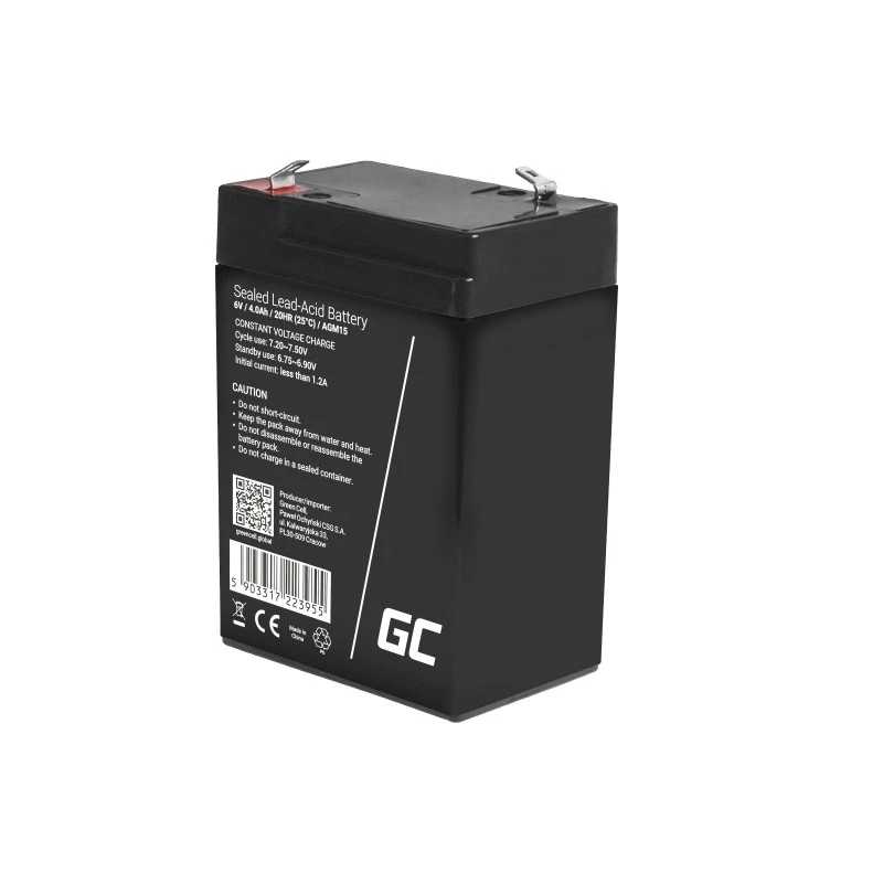 UPS-akku Green Cell AGM15, 6 V, 4 Ah, sinetöity lyijyakku (VRLA), musta, 680 g