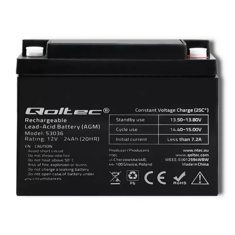 Qoltec 53036 AGM-akku | 12V | 24Ah | max 360A