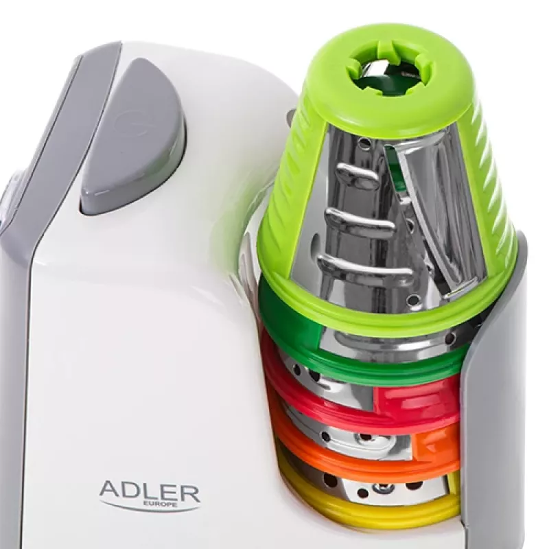 Adler AD 4815 vihannesleikkuri, 150 W, 5 suutinta, ABS-kotelo, valkoinen/harmaa