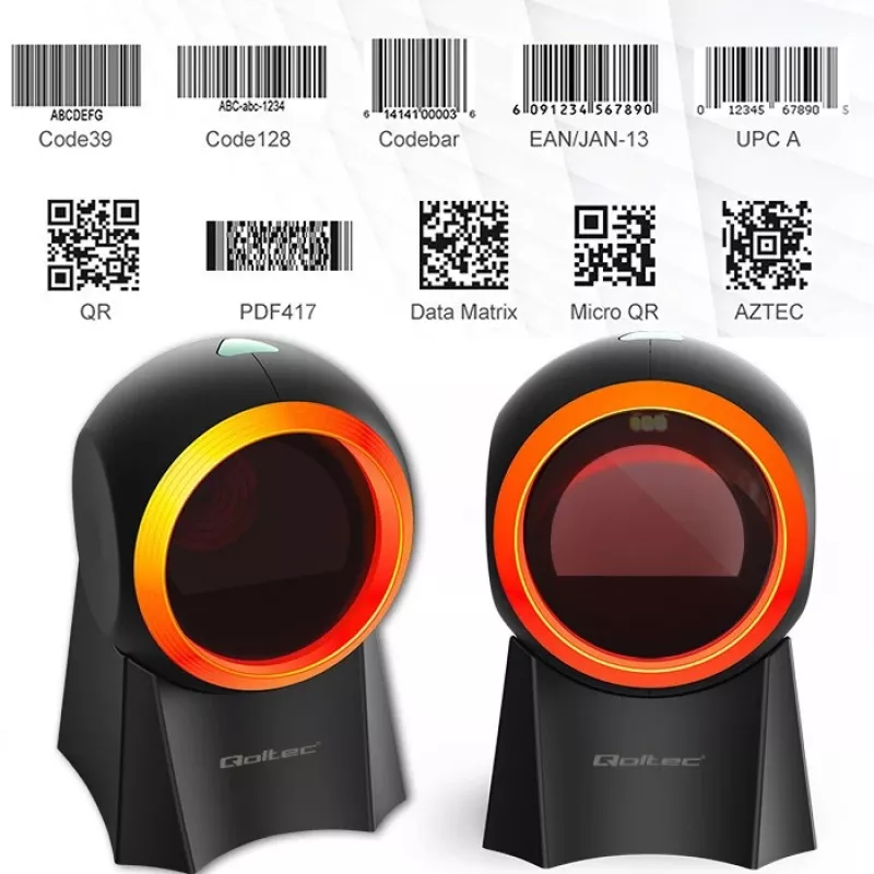 Qoltec 50857 langallinen pöytäviivakoodinlukija, 1D/2D, QR, USB, 1,75 m johto