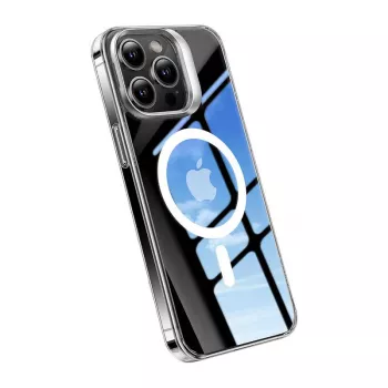 Puhelinkotelo Torras UPRO Lstand Clear-Mag iPhone 15:lle — läpinäkyvä, MagSafe-yhteensopiva, L-teline-design