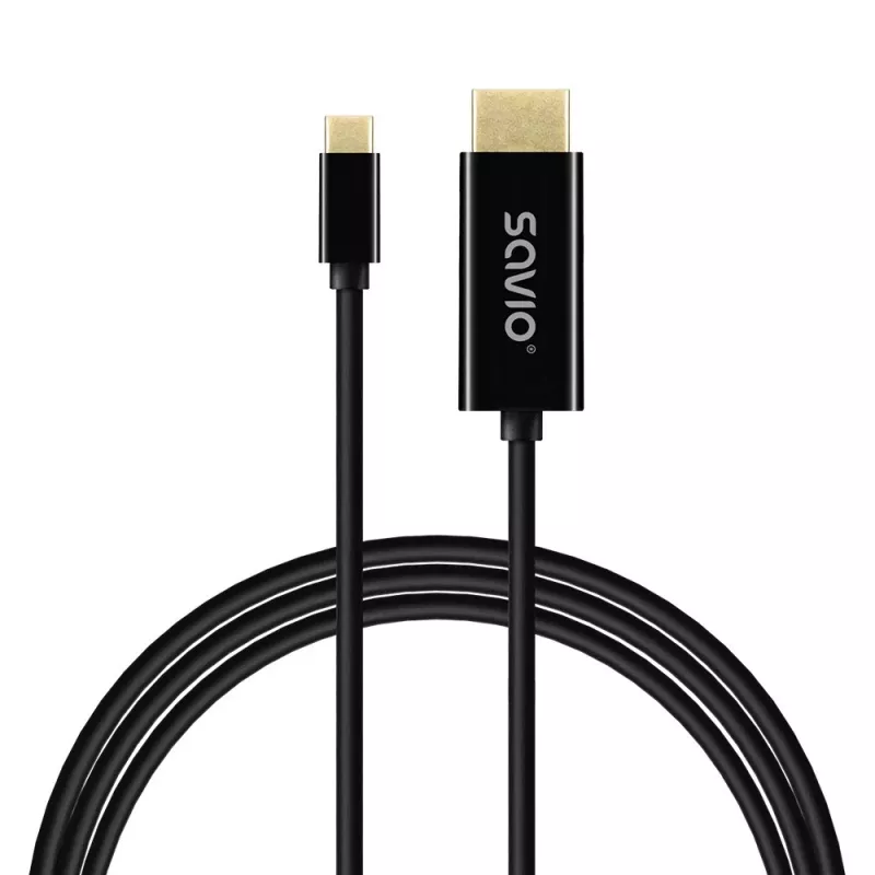 USB-C-kaapeli SAVIO CL-191 2 m — USB-C - USB-C, uros-uros, musta, muovipäällyste, kuparijohdin