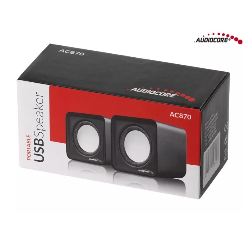 2-tie PC-kaiutin Audiocore AC870 B — 3 W RMS, johdollinen USB-virtalähde, 3,5 mm tulo, 2.0 kanavaa