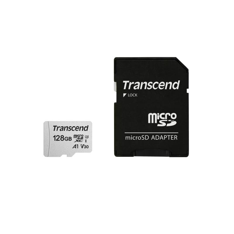 Flash-muisti Transcend 128 GB MicroSDXC SD300S sovittimella