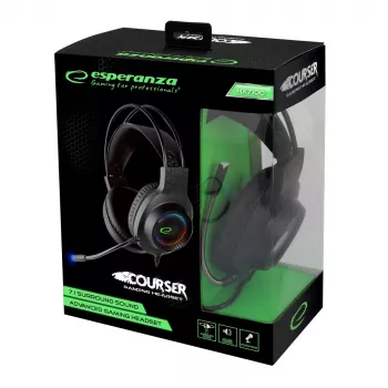 Langalliset kuulokkeet ESPERANZA EGH7100 – Over-Ear-pelikuulokkeet, USB 2.0, 1,5 m kaapeli, puomimikrofoni, RGB-header, 32 Ω, 4 cm elementit, 269 g