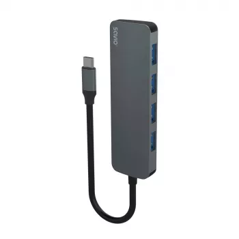 USB-keskitin SAVIO AK-54 — 4 x USB-A (USB 3.2 Gen 1), USB-C-isäntä, musta