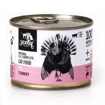 Märkäruoka kissoille 3coty 04 kalkkuna 180 g — patee aikuisille kissoille, monoproteiini, täysravinto