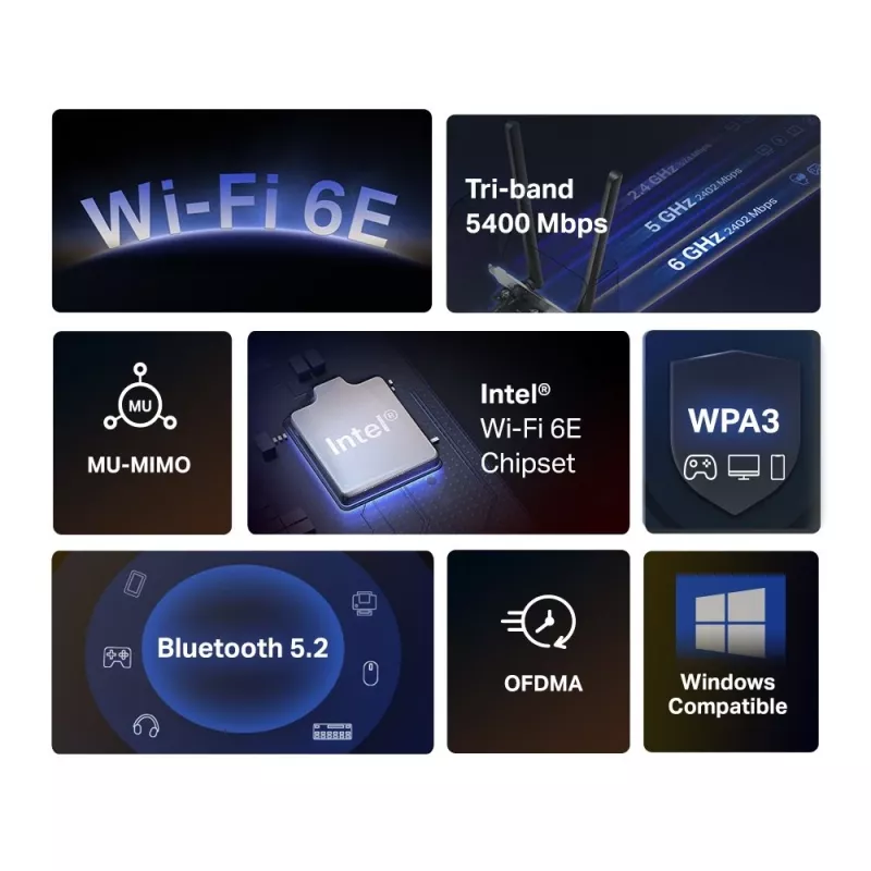 Mercusys AXE5400 Wi-Fi 6E Bluetooth 5.2 PCIe-sovitin