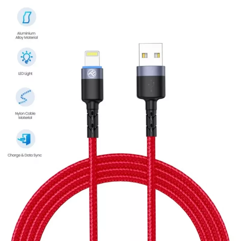 USB-Lightning-datakaapeli Tellur, 3A, 1,2 m, LED-ilmaisin, punainen
