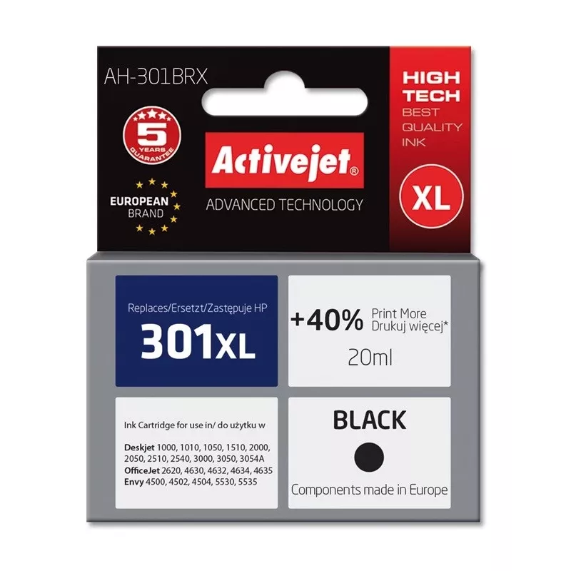 Activejet AH-301BRX muste (yhteensopiva HP 301XL CH563EE; Premium; 20 ml; musta)