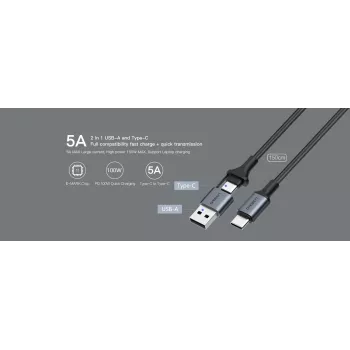 USB Type-C 2-in-1 -kaapeli Orsen S8, 5A, 1,5 m (pikalataus/tiedonsiirto)