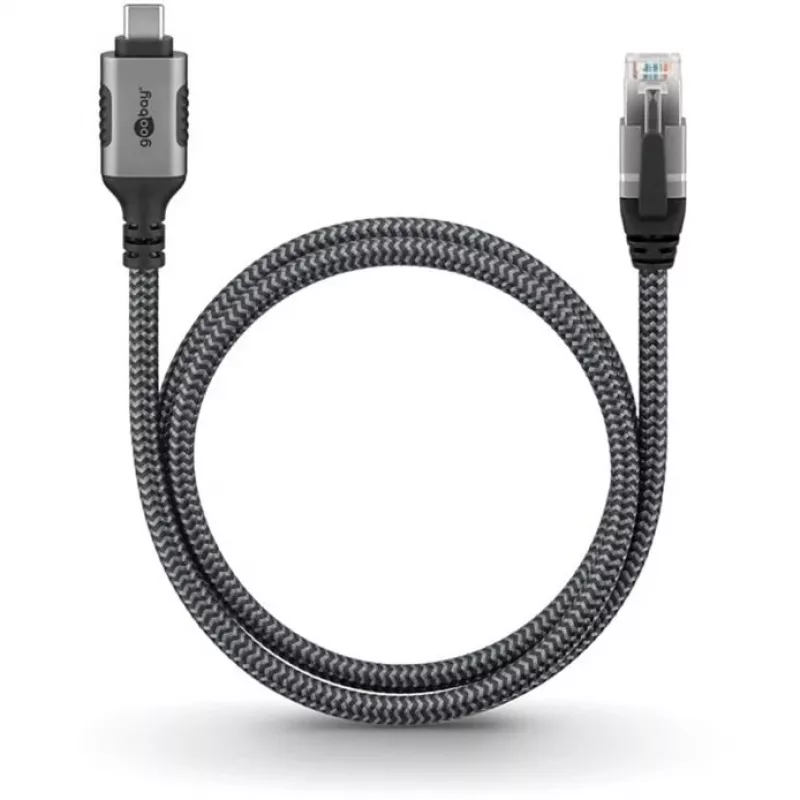 Goobay 70752 USB-C 3.1 – RJ45 Ethernet-kaapeli, Cat6 F/UTP, 5 m, musta/hopea