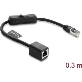 Verkkopatchkaapeli DELOCK RJ45 Cat.6 F/UTP 0,3 m integroidulla kytkimellä ja vedonpoistolla, suojattu
