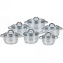 Maestro MR-2120-12 -kattilasarja — 12-osainen ruostumaton teräs -kokoelma tarttumattomalla pinnoitteella, induktiokelpoinen, sisältää 6 kattilaa (16–24 cm) ja lasikannet