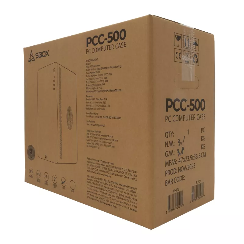 Sbox PCC-500 valkoinen ATX