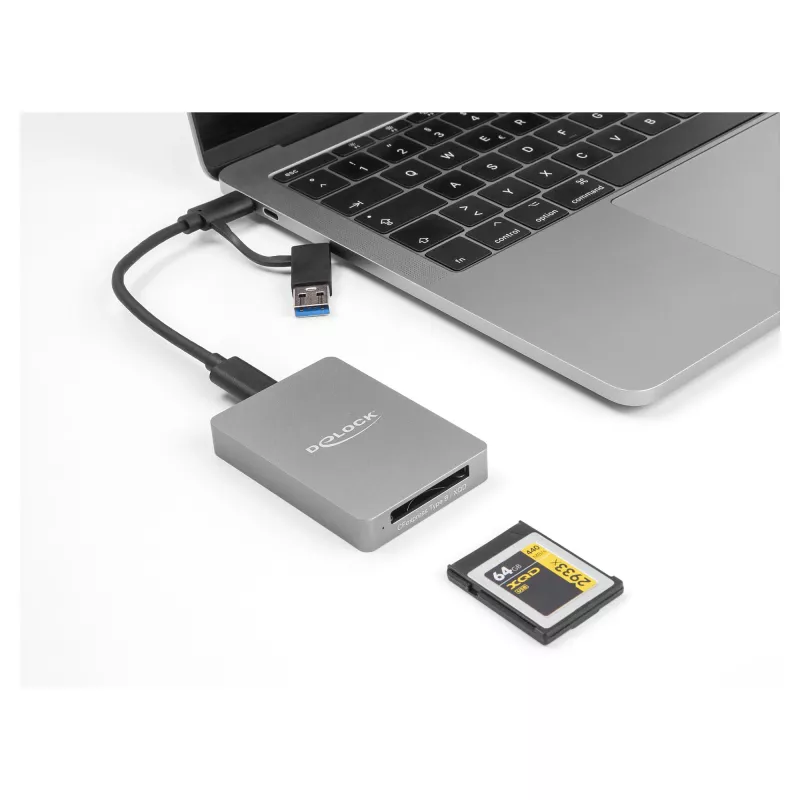 DeLOCK USB Type-C -kortinlukija CFexpress XQD alumiini harmaa 10000 Mbit/s