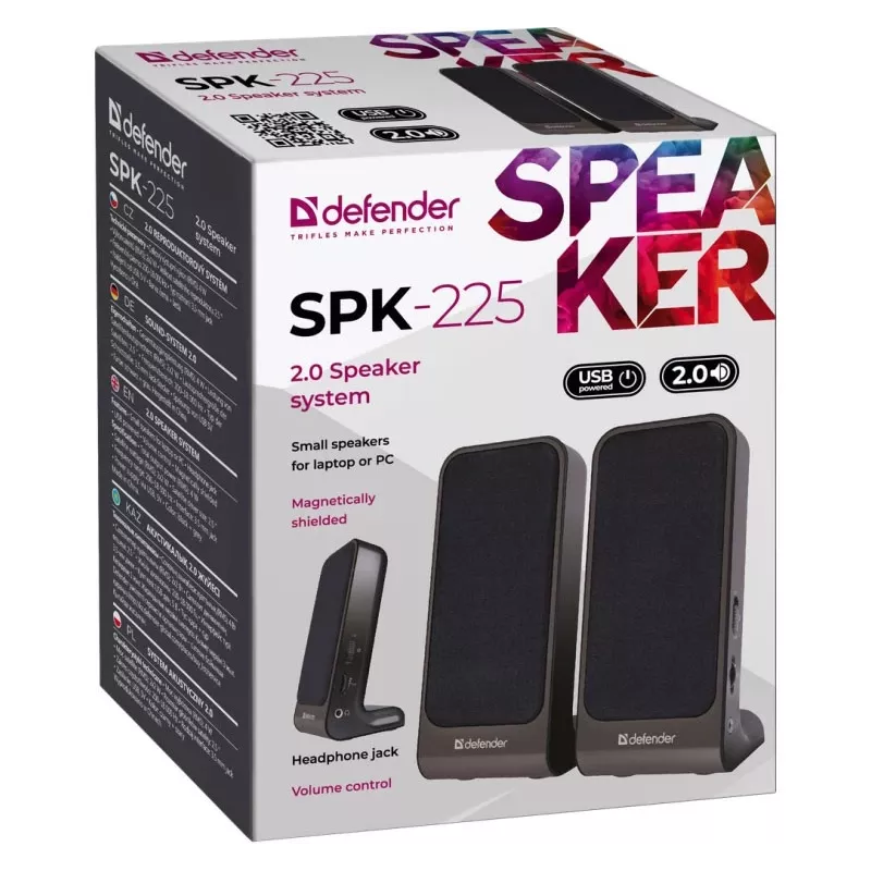 DEFENDER SPK-225 johdolliset 2.0-kaiuttimet, 4 W RMS, USB/DC 5 V, 3,5 mm, musta