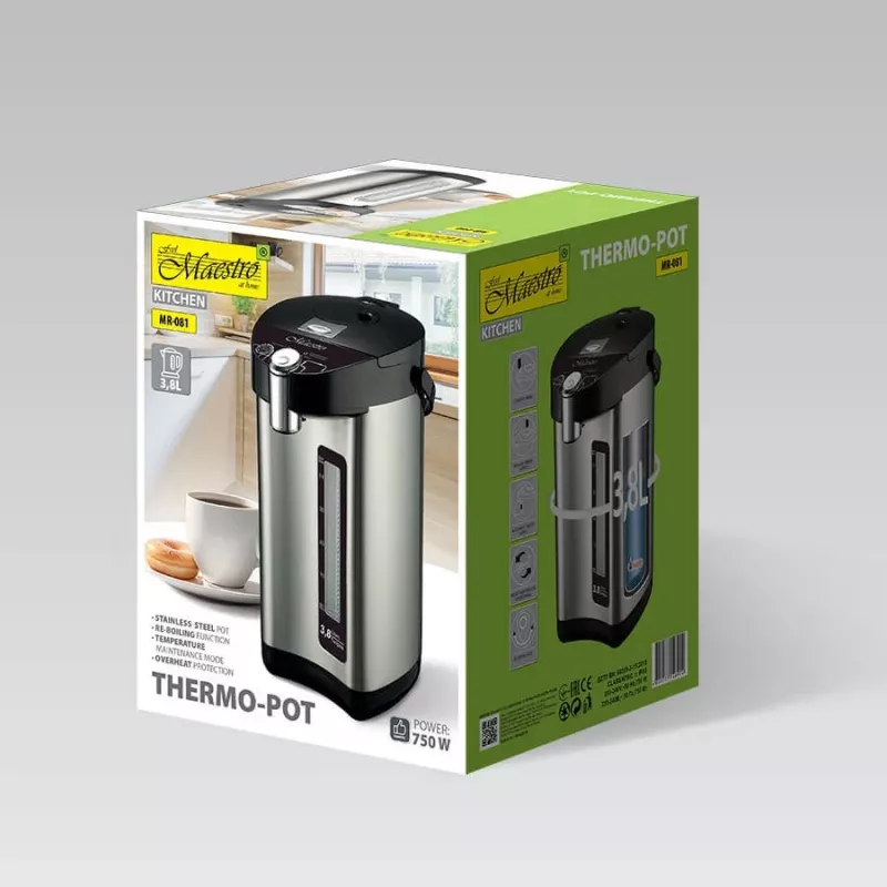 Feel-Maestro MR-081 -termospullo 3,8 l, hopea, musta