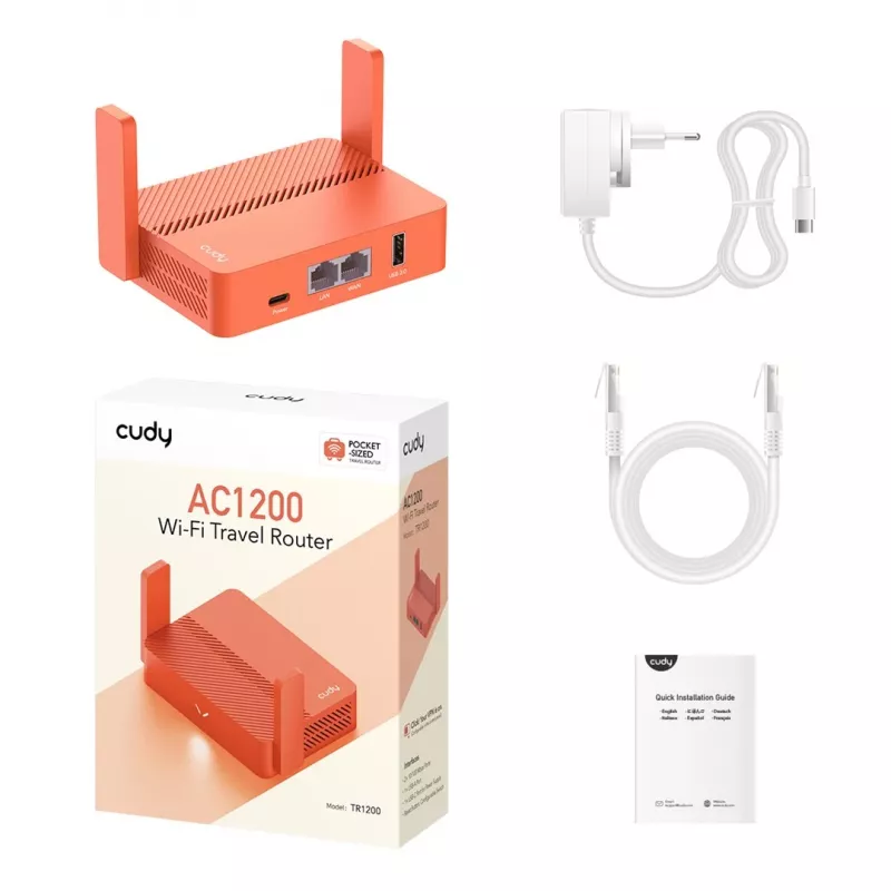 Kannettava reititin Cudy AC1200 (TR1200) – oranssi, verkkokäyttö, 1x RJ-45 LAN/WAN, USB 2.0