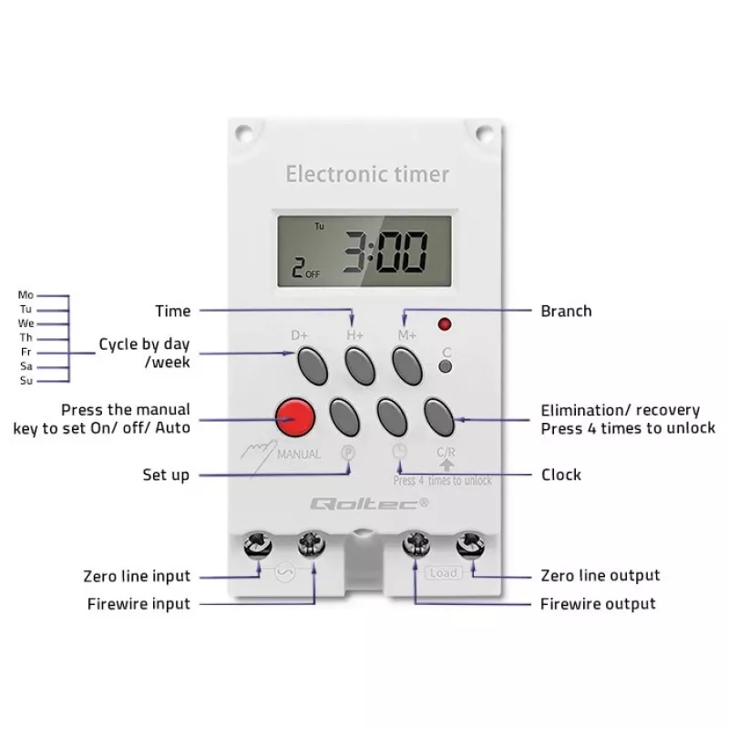 Elektroninen DIN-kiskokello QOLTEC PC0629 — 24V syöttö, 16A lähtö