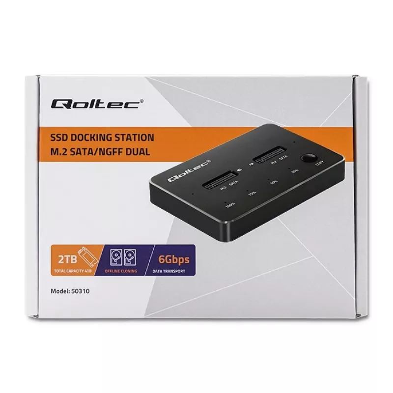 Qoltec 50310 -telakointiasema 2x SSD M.2 SATA NGFF USB Type-C