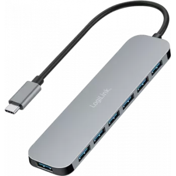 LogiLink USB-C-keskitin, 7 porttia, USB 3.2 Gen 1, 7x USB-A alumiini. (UA0457)