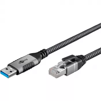 Wentronic goobay - verkkokaapeli - USB Type-A (uros) - RJ-45 (uros) - 1,0 m - 6 mm - FTP - CAT 6 - USB 3.0 - punottu kaapeli - musta, hopea (70299)