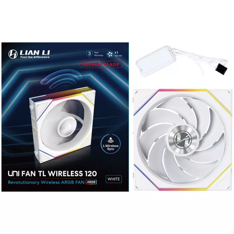 Lian Li UNI FAN TL Wireless 12RTL1W1W koteloventtiilaattori, ARGB, PWM, Reverse Blade, 120 mm, valkoinen