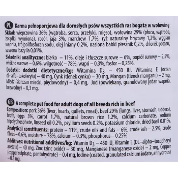 Märkäruoka koirille Dolina Noteci Rind & Schwein Adult tölkki 400 g, proteiini 11 %, rasva 6 %, kosteus 78 %