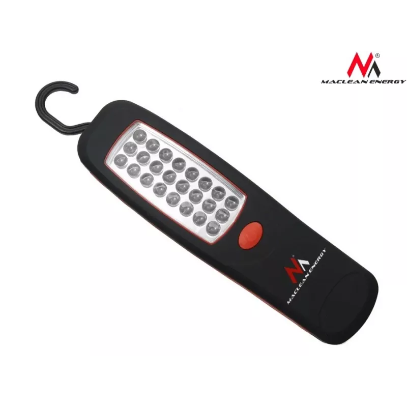 Työvalaisin MACLEAN MCE03 — 24 LEDiä, magneettijalka ja koukku, paristokäyttöinen (3×AAA)