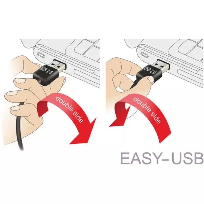 DeLOCK Easy - USB-kaapeli - USB (M) vasen/oikea kulma, käännettävä USB Type-B (M) - USB2.0 - 50 cm - musta (85167)