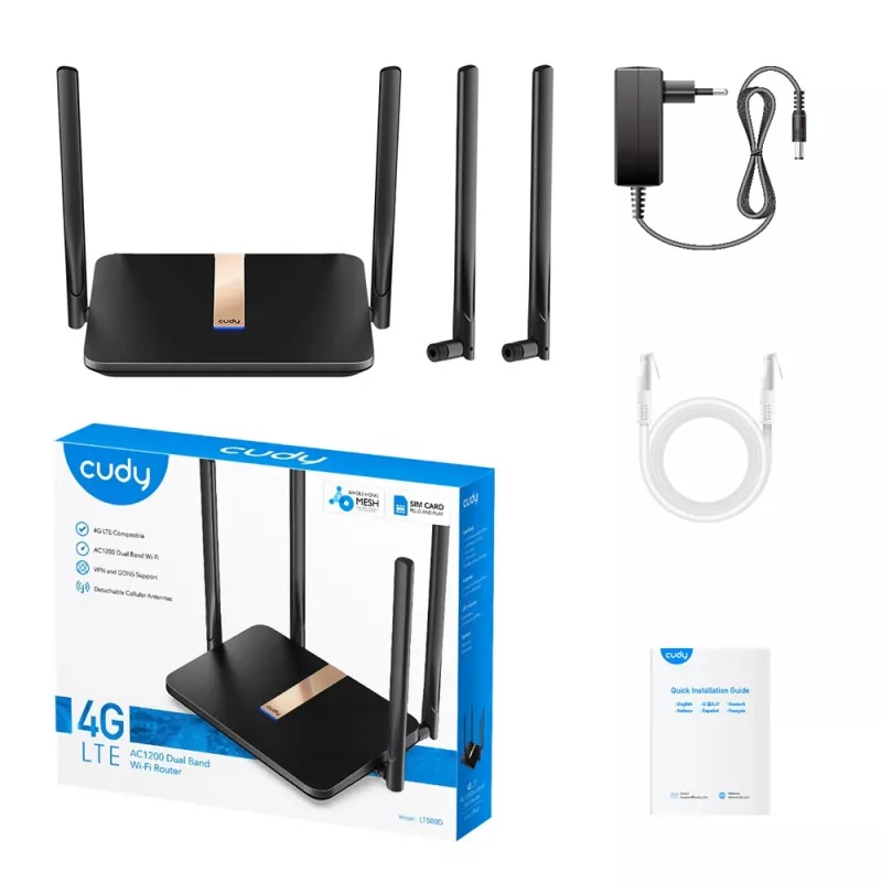 Cudy LT500D langaton reititin Fast Ethernet dual-band (2,4 GHz / 5 GHz) 4G musta