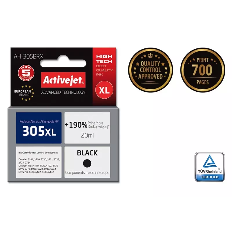 Activejet AH-305BRX muste (korvaa HP 305 XL 3YM62AE; Premium; 20 ml; musta)