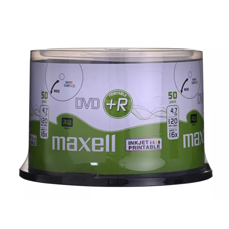 MAXELL DVD+R 4,7 GB 16x 50 kpl:n pakkaus tulostettava cakebox