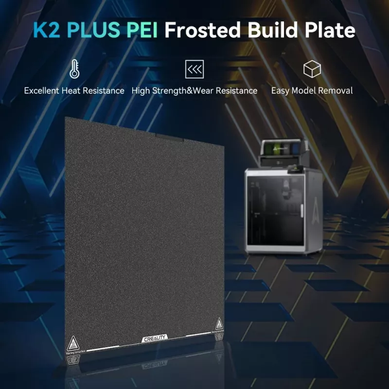 Rakennuslevy Creality K2 Plus PEI Frosted 400×400 mm — varaustulostusalusta