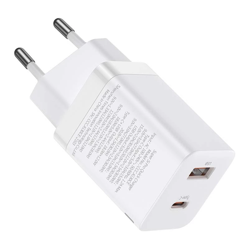Baseus Super Si Pro -pikalaturi USB + USB-C 30W (valkoinen)