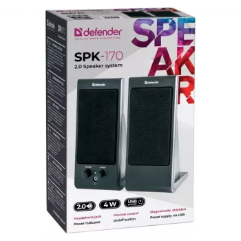 Pöytä-/hyllykaiuttimet DEFENDER SPK-170 2.0, 4 W RMS, johdollinen USB 5 V, 3,5 mm, musta
