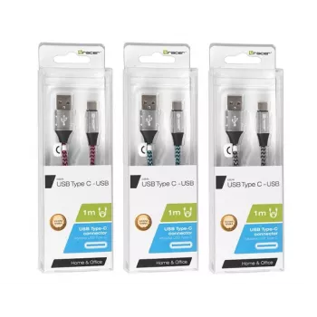 USB-kaapeli 2.0 Type-C uros - C uros 1,0 m musta-hopea