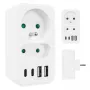 Virranjakaja MACLEAN MCE249 F/W – 2 verkkopistorasiaa (16A + 6A) ja 4 USB-liitäntää (2× A, 2× C PD 20W)