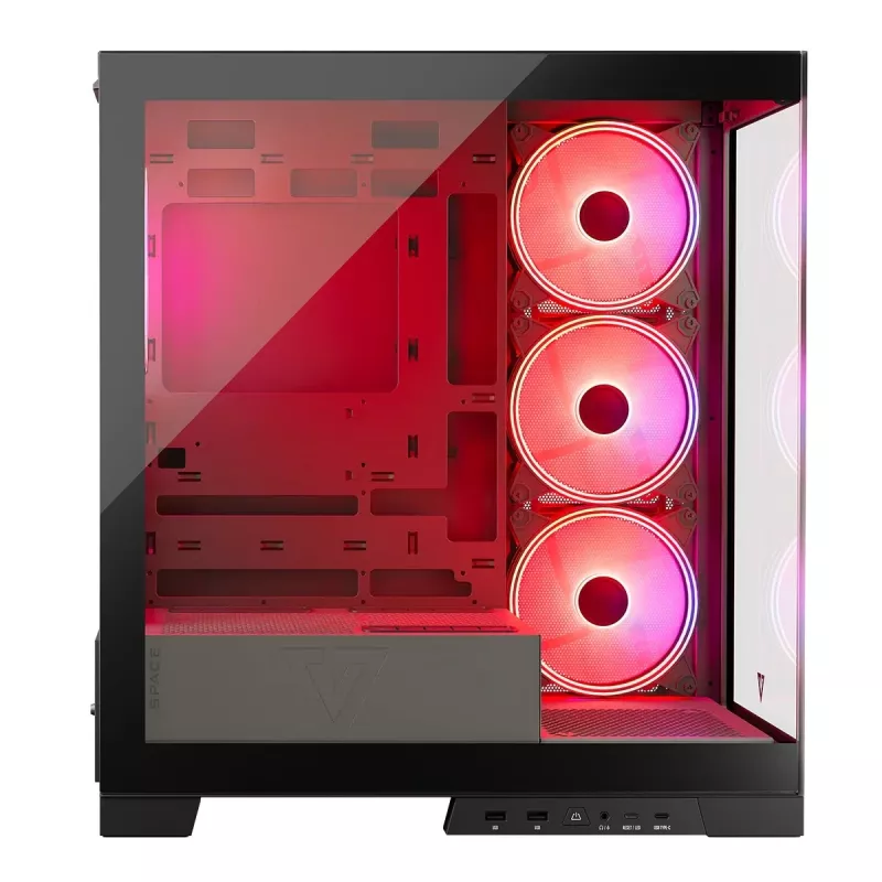 PC-kotelo MODECOM Volcano SPACE APEX ARGB Midi Tower, karkaistu lasi, USB-C, tukee ATX/microATX/Mini-ITX, GPU jopa 430 mm, CPU-jäähdytin jopa 180 mm