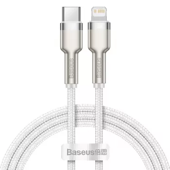 USB-C Lightning-kaapeli Baseus Cafule 1 m, 20 W, sinkkikotelo, valkoinen
