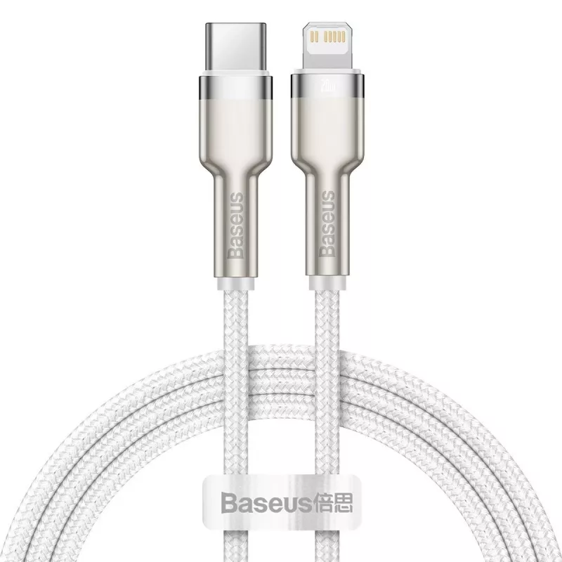 USB-C Lightning-kaapeli Baseus Cafule 1 m, 20 W, sinkkikotelo, valkoinen