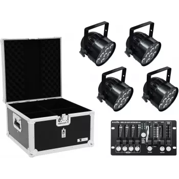 LED PAR-valonheitinsarja EUROLITE 4x PAR-56 QCL, flightcase ja ohjain