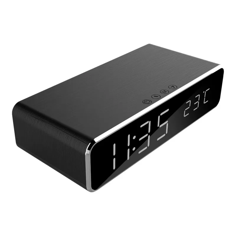 Digitaalinen herätyskello GEMBIRD DAC-WPC-01 LCD-näytöllä, musta alumiinikotelo, verkkovirralla toimiva