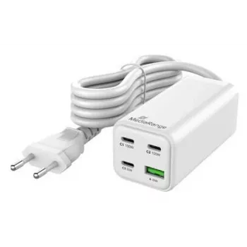 MediaRange MRMA124 matkalaturi 100W AC, 3x USB-C, 100–240V tulo, 1,5 m kaapeli, valkoinen