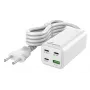 MediaRange MRMA124 matkalaturi 100W AC, 3x USB-C, 100–240V tulo, 1,5 m kaapeli, valkoinen