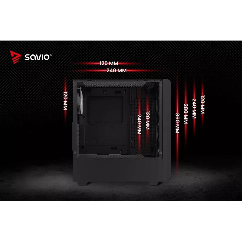 Savio Noctis Glass RGB Cube tietokonekotelo, ATX/Micro-ATX/Mini-ITX, karkaistua lasia oleva etuosa, RGB-tuulettimet, musta