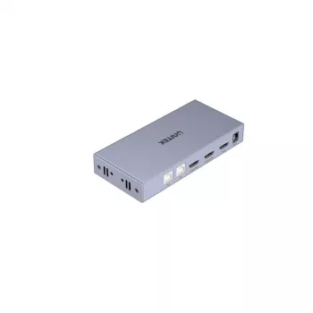 KVM-kytkin Unitek V307A USB HDMI 2-porttinen 4K Ultra HD 3840x2160@60 Hz HDCP 2.2, metallikotelo, harmaa