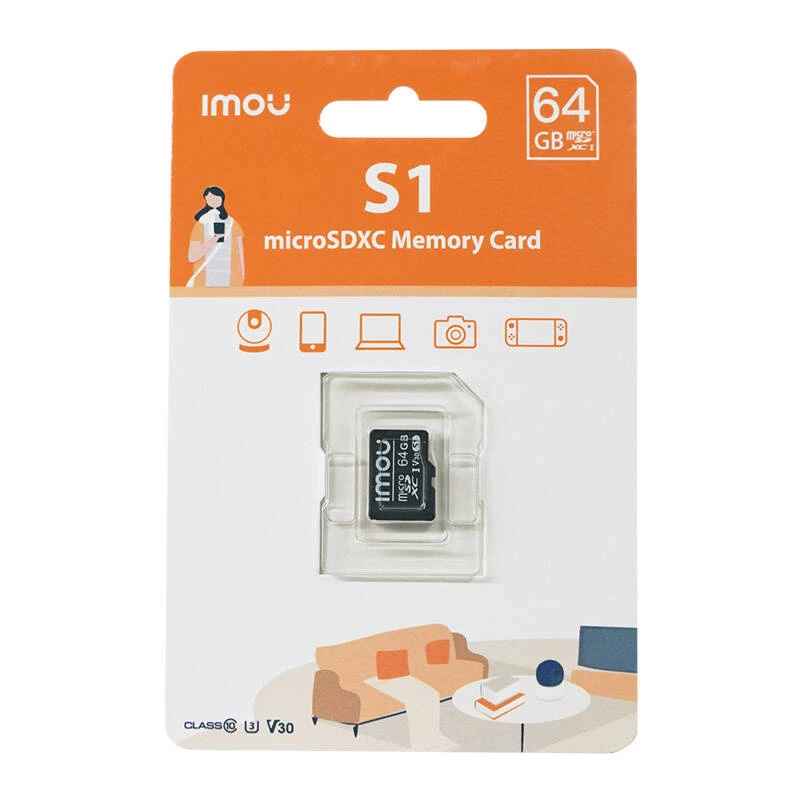 MicroSD-muistikortti IMOU ST2-64-S1 64 GB, Class 10, luku 95 MB/s, kirjoitus 35 MB/s, U3 V30