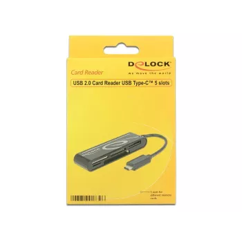 DeLOCK USB2.0 kortinlukija USB Type-C uros 5 korttipaikkaa - kortinlukija - all-in-one (moniformaatti) - USB-C (91739)